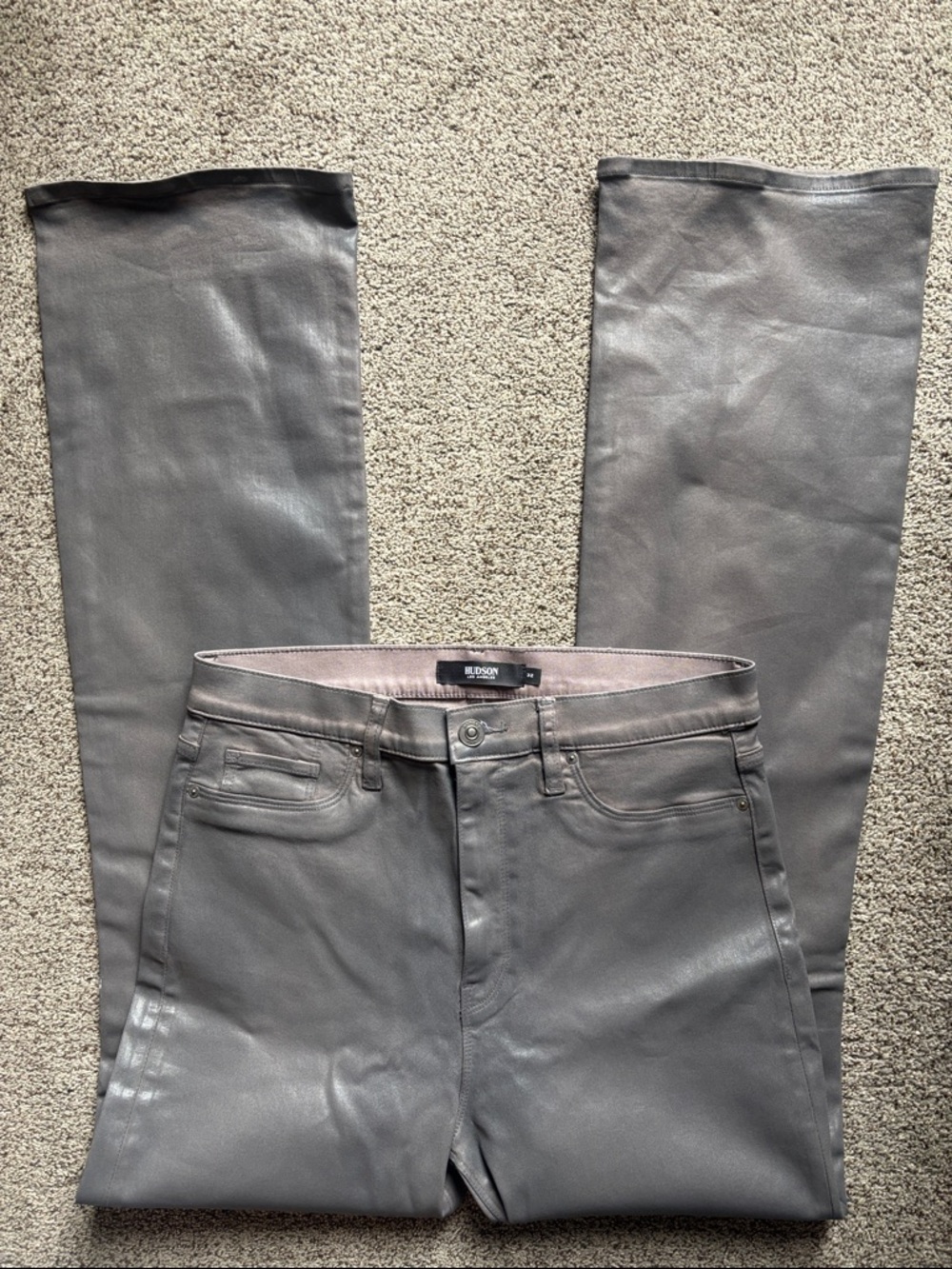 New NWOT Hudson Jeans Barbara High Waist Bootcut Coated Jeans in Gray/ Brown